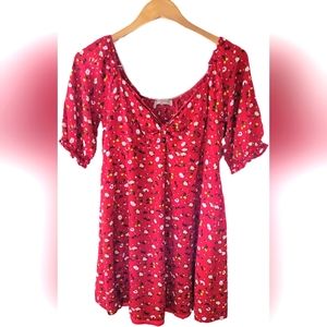 Dream Of Me Red Floral Spring Summer Feminine Mini Sun Dress - XL - EUC
